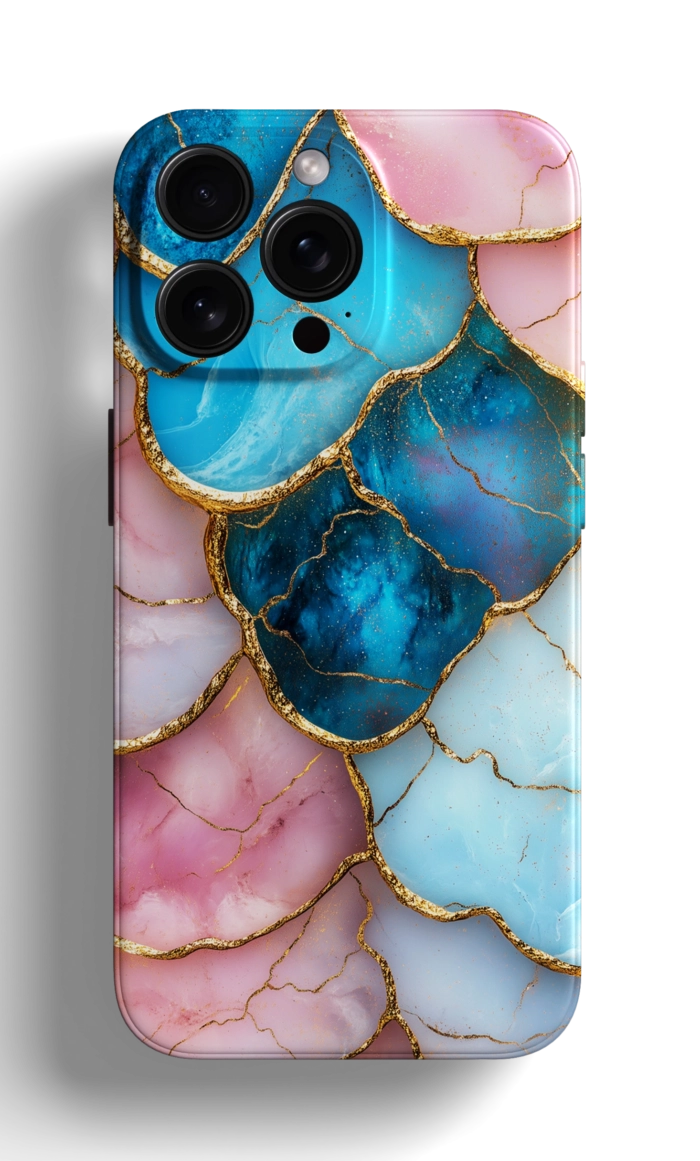 Coque iPhone avec un Motif de Marbre Coloré avec des Veines Dorées – Image 1