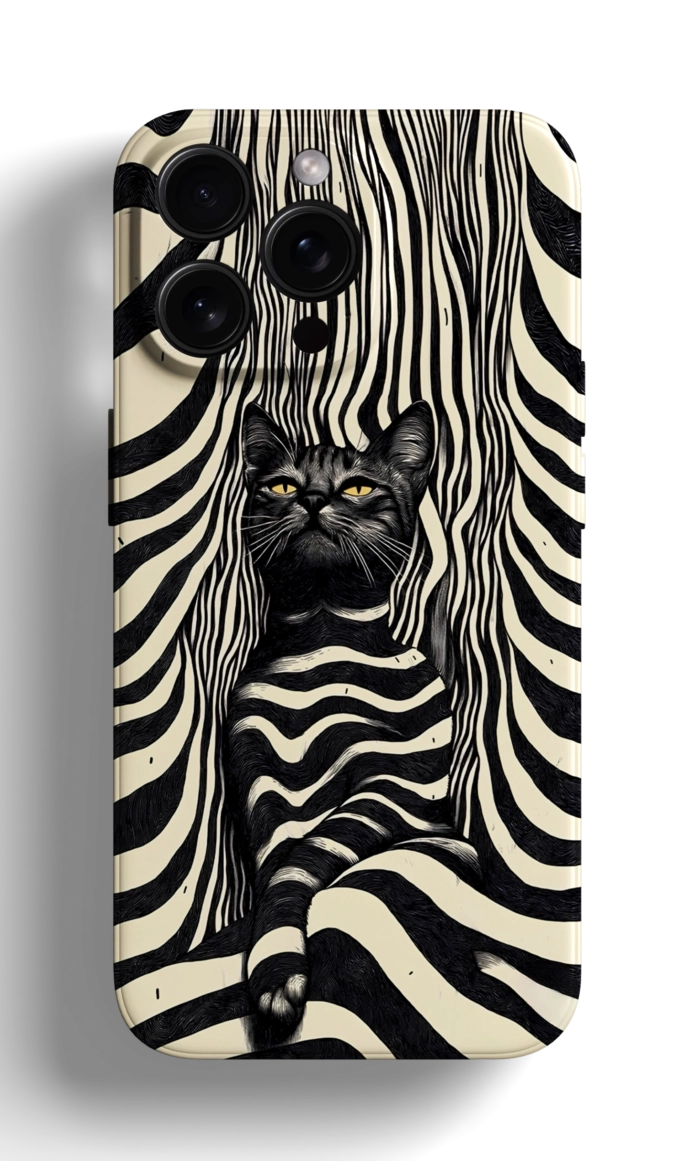 Coque iPhone avec un Chat Rayé en Noir et Blanc – Image 1