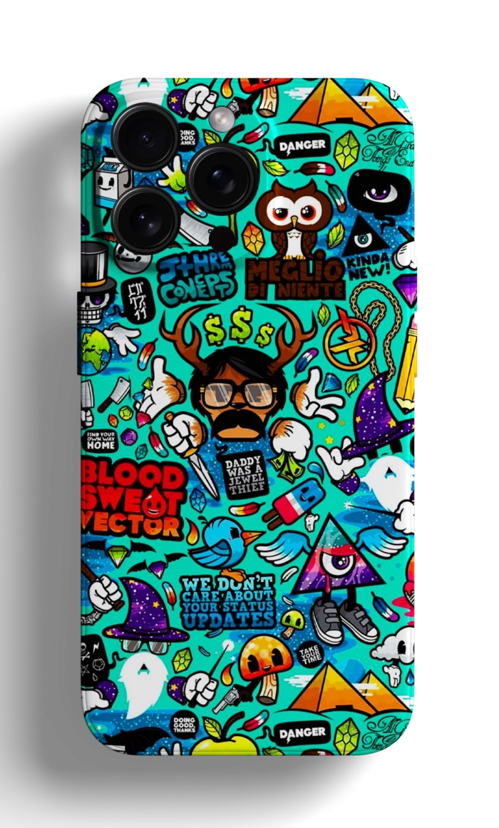 Coque iPhone avec un Motif Éclectique et Coloré de Graffiti – Image 1