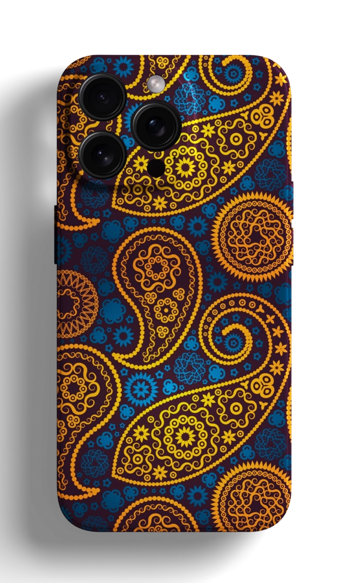 Coque iPhone avec un Motif Paisley Coloré sur Fond Sombre – Image 1