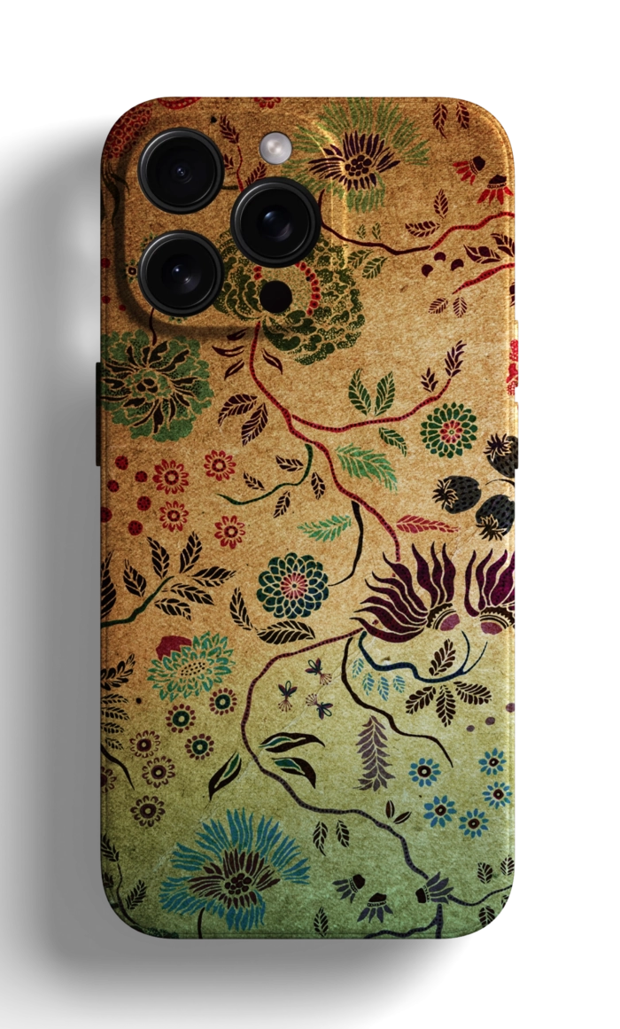 Coque iPhone - Design Élégant avec Motifs Floraux sur Fond Doré – Image 1