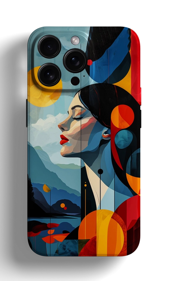 Coque iPhone avec un Portrait de Femme en Style Abstrait et Coloré – Image 1