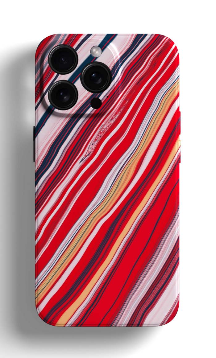 Coque iPhone avec un Motif de Lignes Ondulées en Rouge et Blanc – Image 1