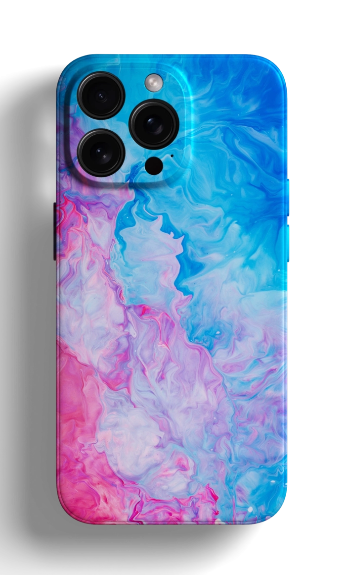 Coque iPhone avec un Motif de Marbrure en Tons de Bleu et Rose – Image 1