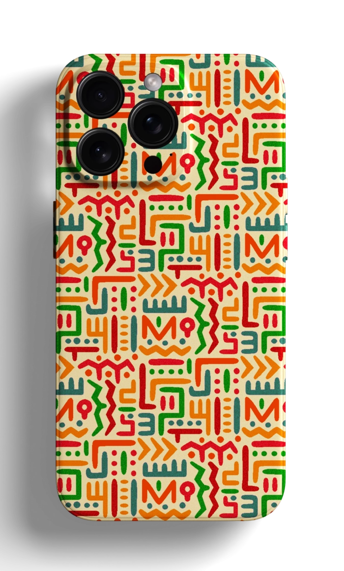 Coque iPhone avec un Motif de Dessins Ethniques Colorés sur Fond Neutre – Image 1