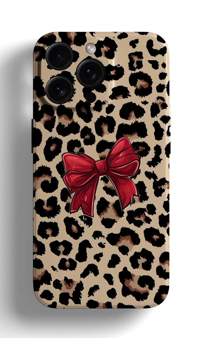 Coque iPhone - Design Tendance avec Motif Léopard et Nœud Rouge – Image 1