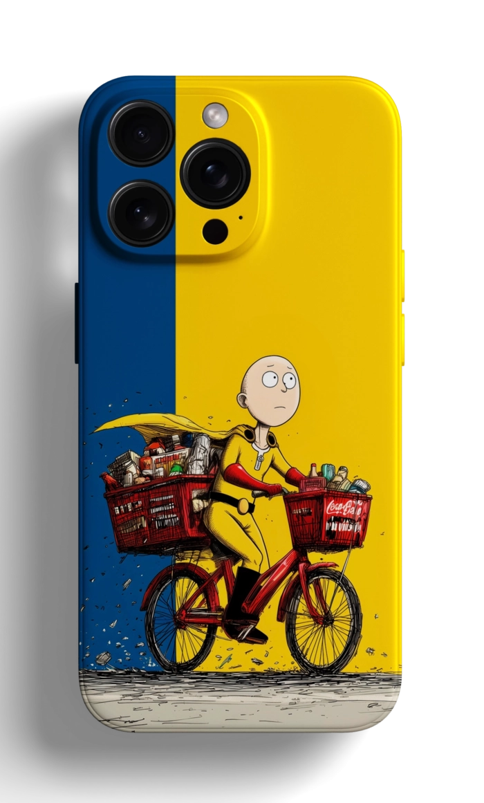 Coque iPhone Saitama Design Humoristique avec Vélo – Image 1