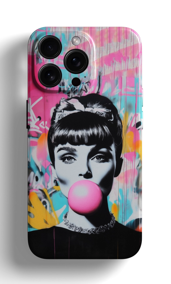 Coque iPhone Art Pop avec Portrait et Bulles de Gum – Image 1