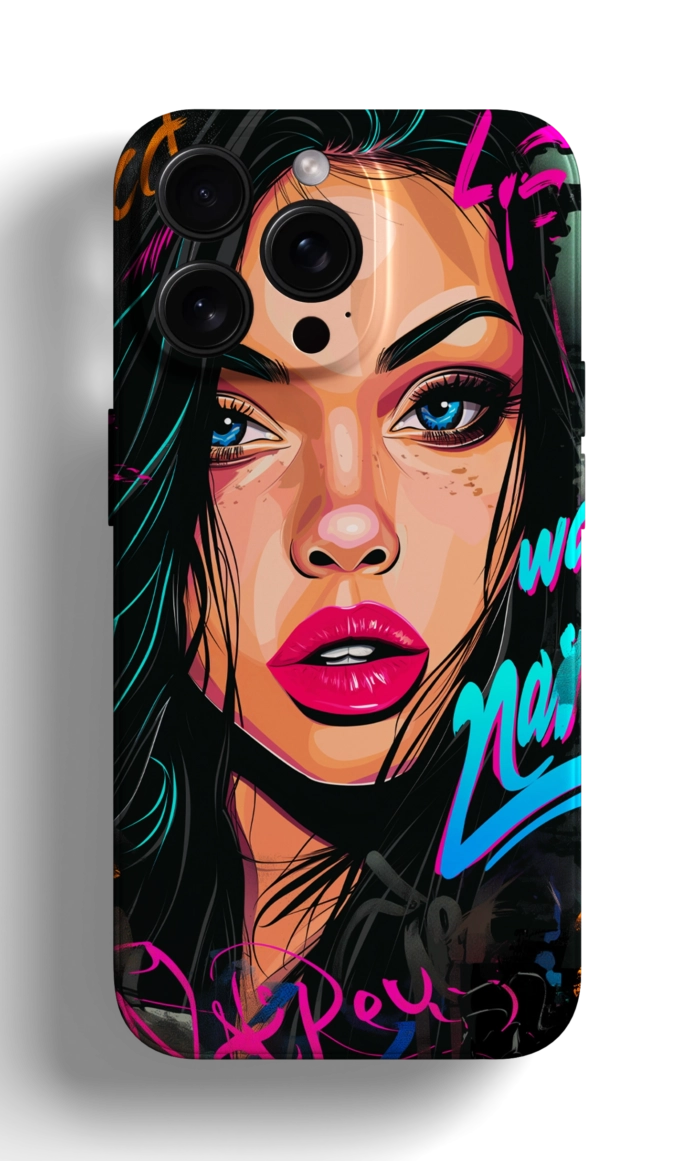 Coque iPhone Portrait Féminin avec Style Graffiti Coloré – Image 1