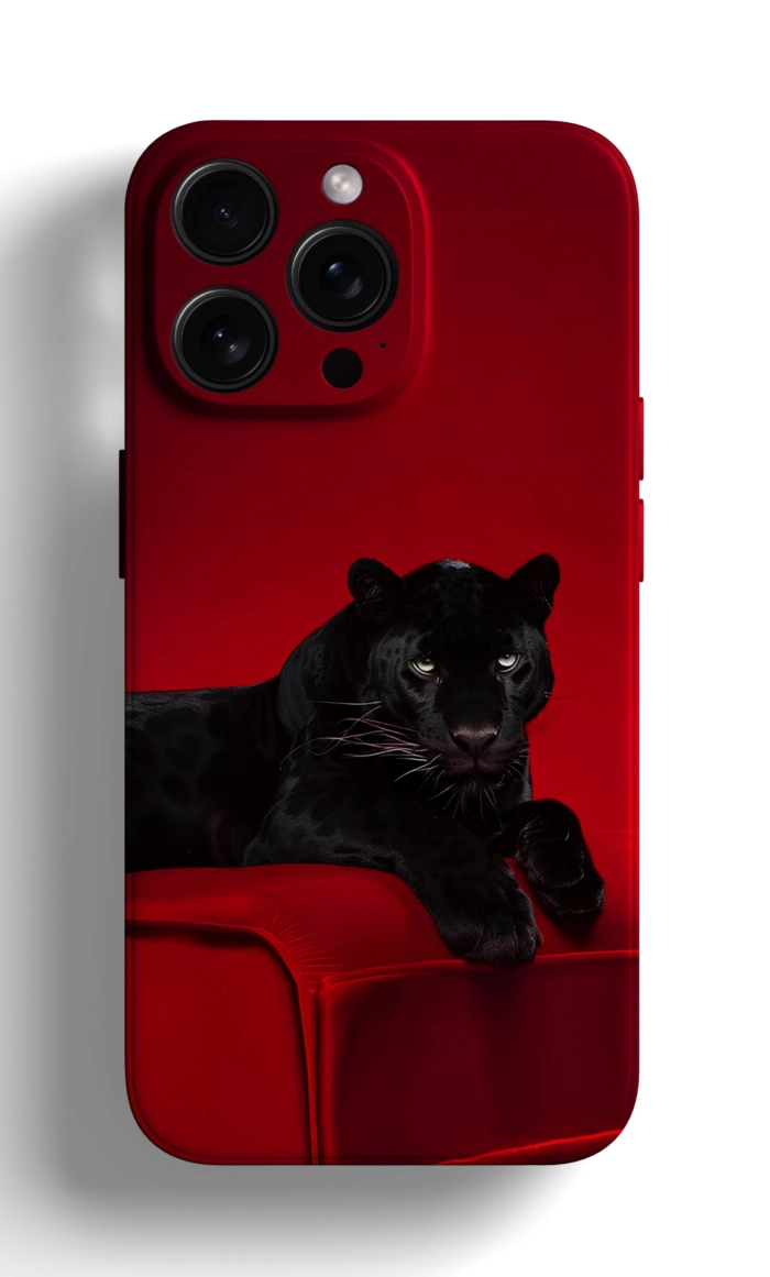 Coque iPhone - Design Chic avec Panthère sur Fond Rouge Profond – Image 1