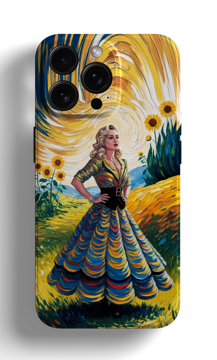 Coque iPhone - Design Éblouissant avec Femme en Robe Colorée dans un Paysage Champêtre – Image 1