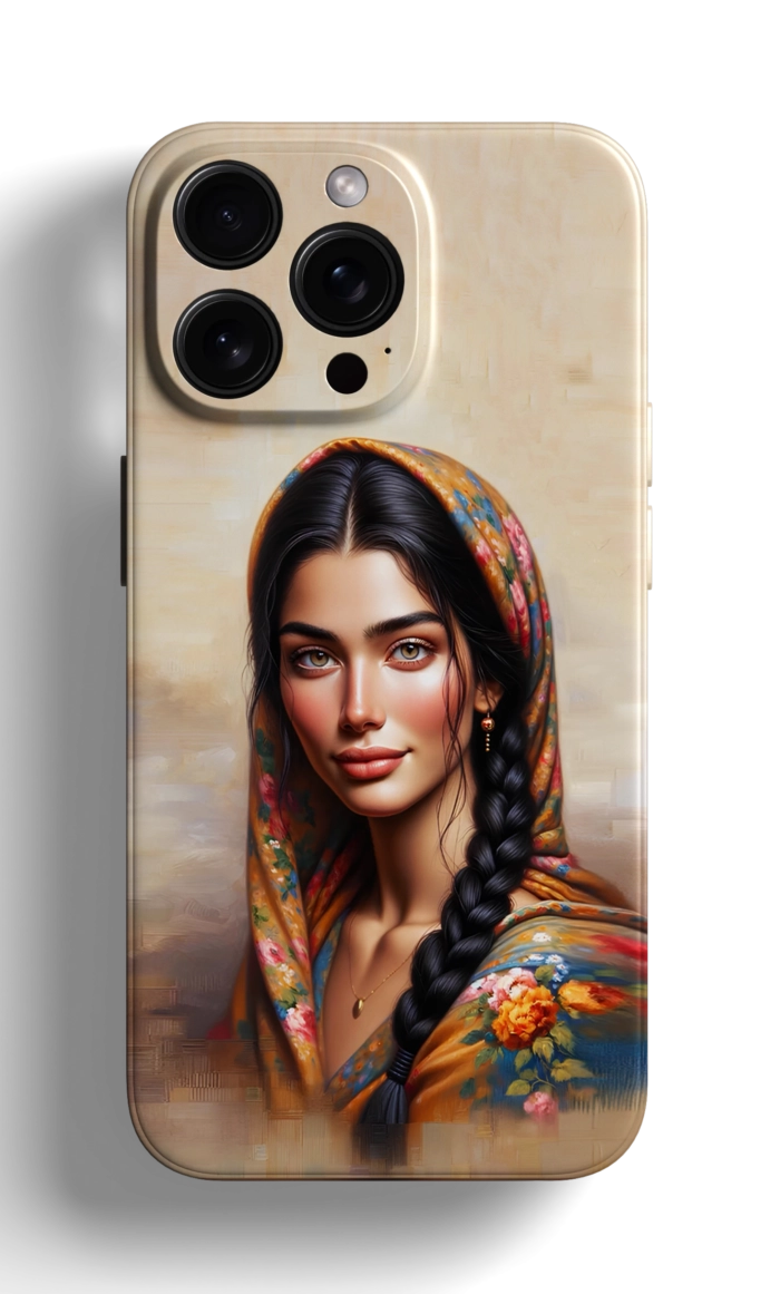 Coque iPhone - Portrait d'une Femme en Foulard Coloré – Image 1