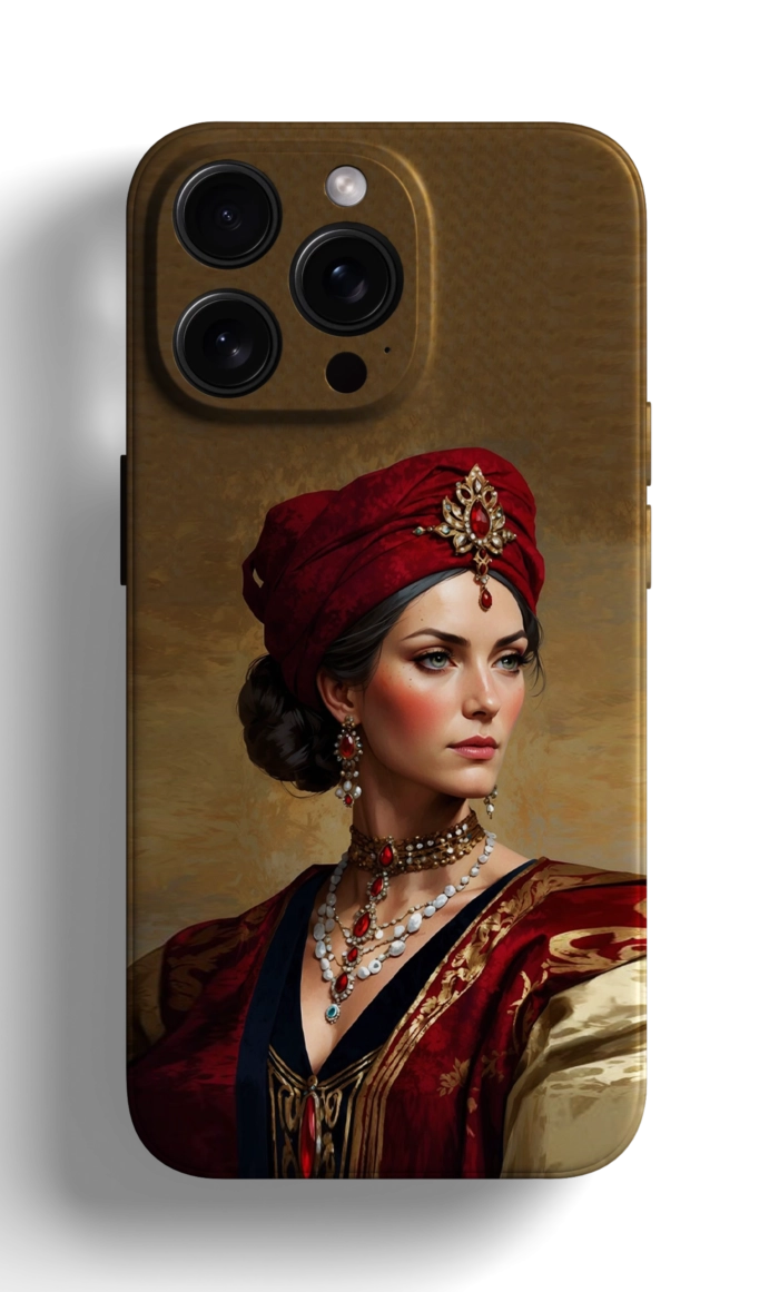 Coque iPhone - Portrait d'une Femme en Costume Traditionnel Rouge – Image 1