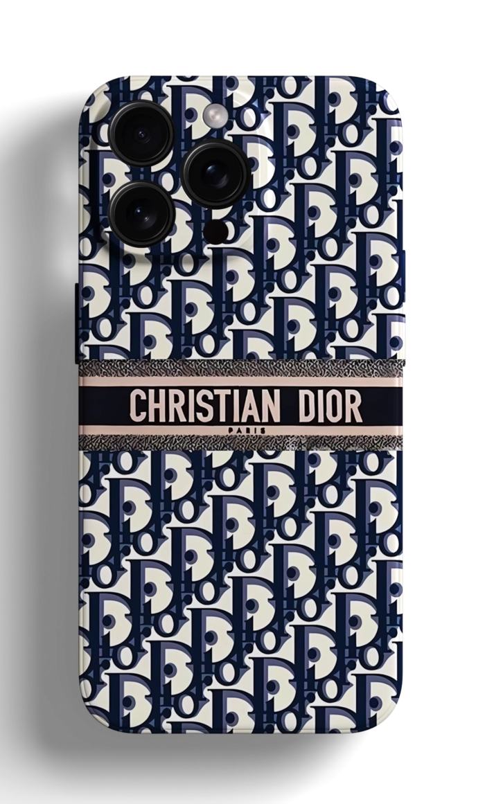 Coque iPhone - Design Sophistiqué avec Motif Dior en Bleu et Blanc – Image 1