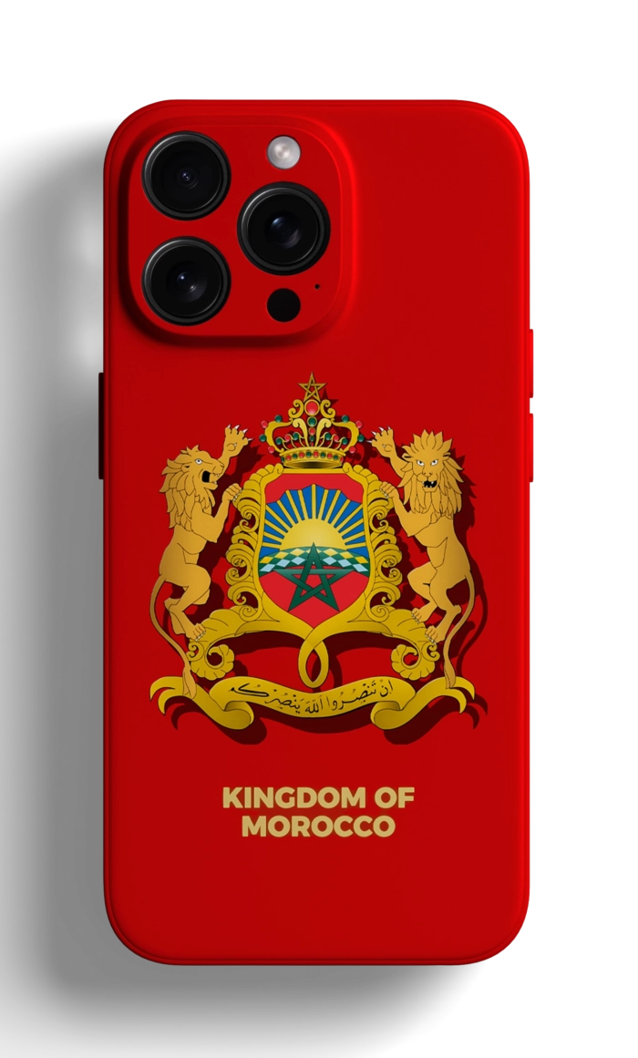 Coque iPhone - Design Rouge avec Blason du Maroc et Éléments Heraldique – Image 1