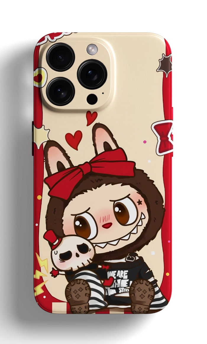 Coque iPhone - Design Beige avec Labubu en Costume de Lapin et Éléments Mignons – Image 1
