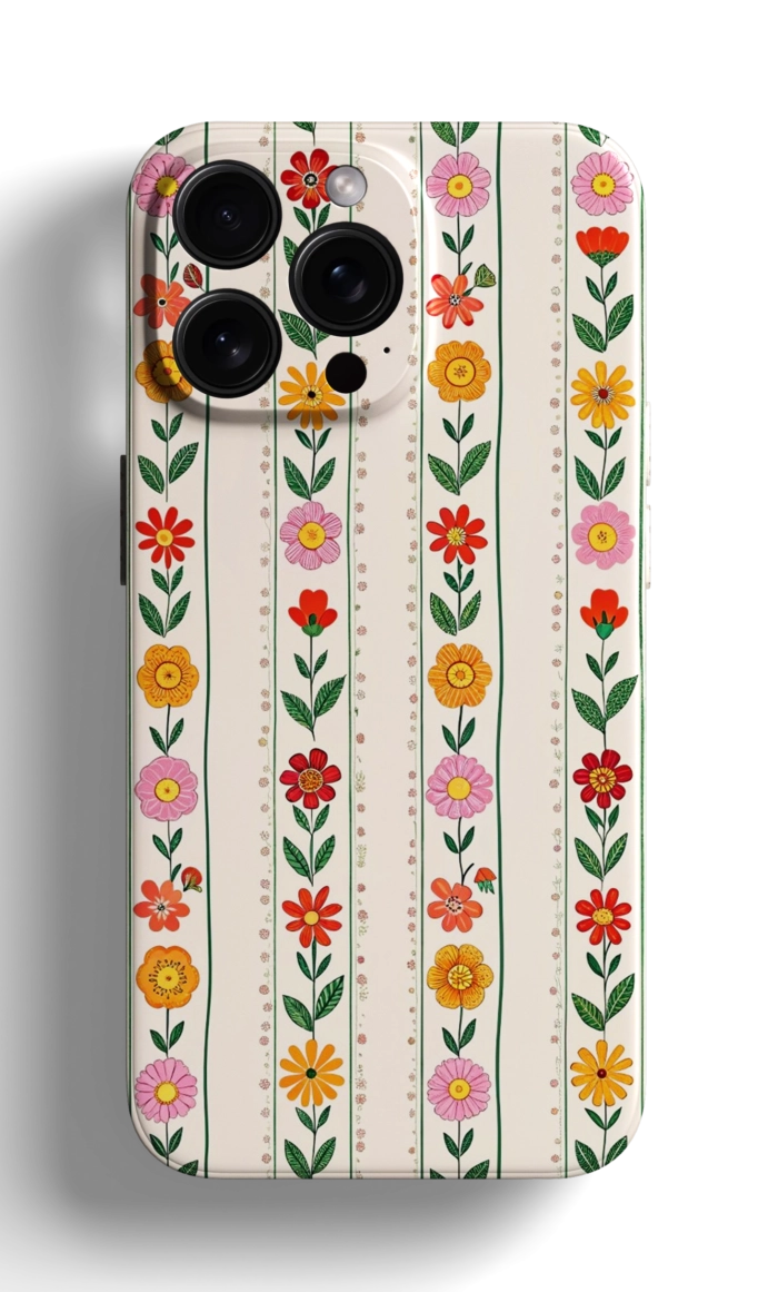 Coque iPhone - Design Strié avec Fleurs Colorées et Élégantes – Image 1