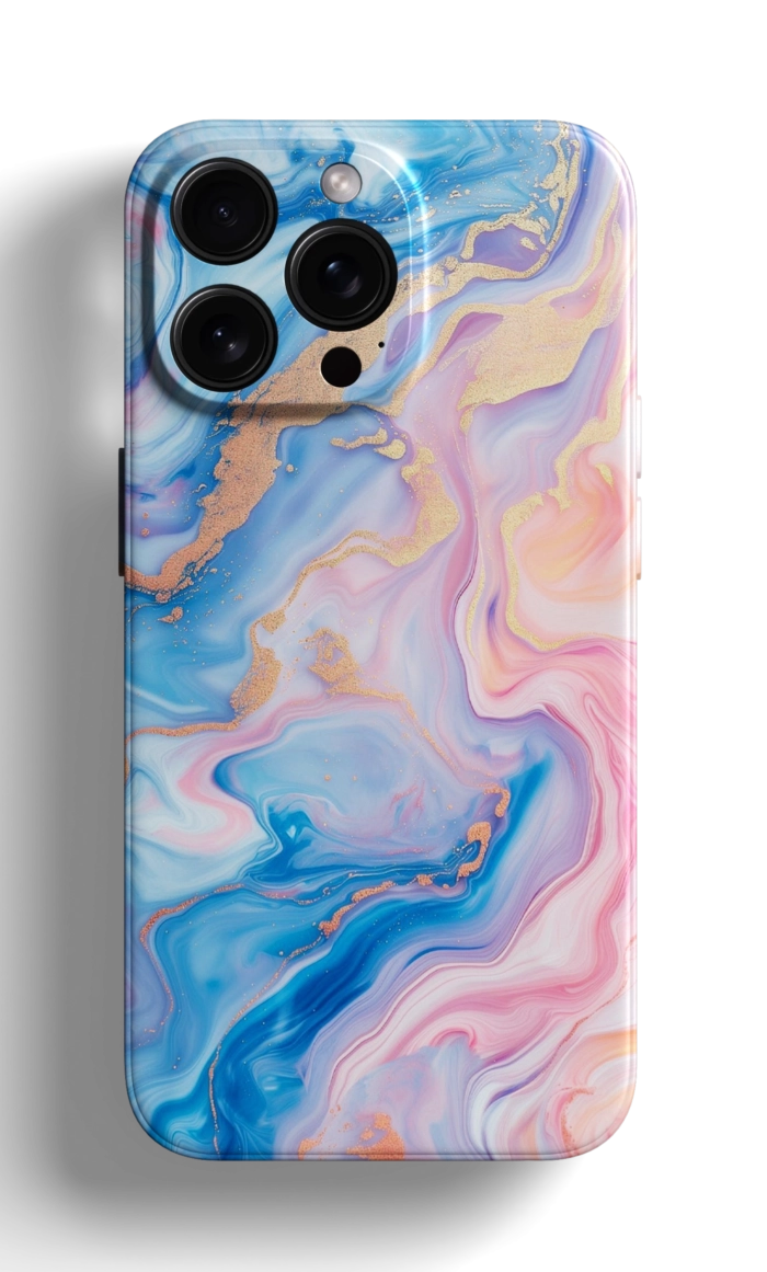 Coque iPhone - Design Marbré Bleu et Rose – Image 1