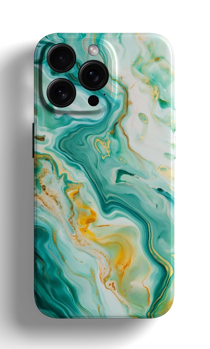 Coque iPhone - Design Marbré Vert et Orange – Image 1