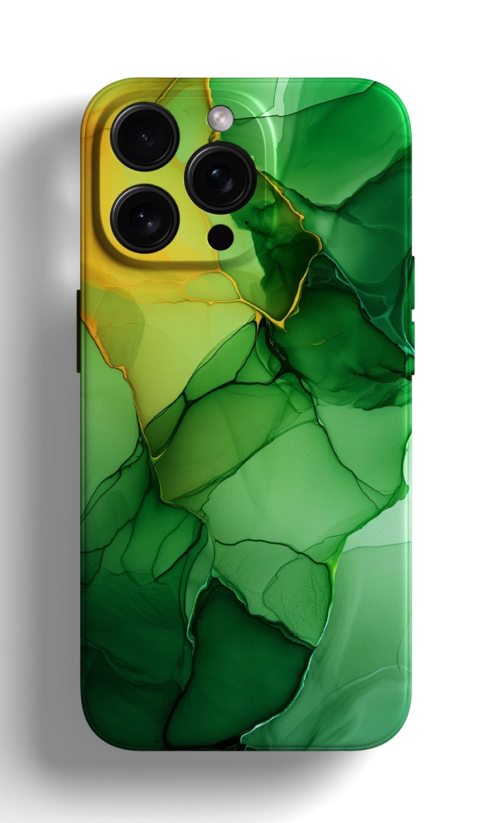 Coque iPhone - Design Marbré Vert et Jaune – Image 1
