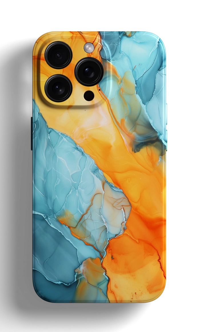 Coque iPhone - Design Marbré Bleu et Orange – Image 1