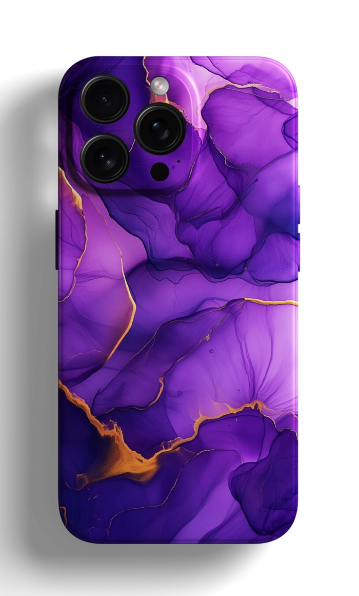 Coque iPhone - Design Marbré Violet avec Éclats Dorés – Image 1