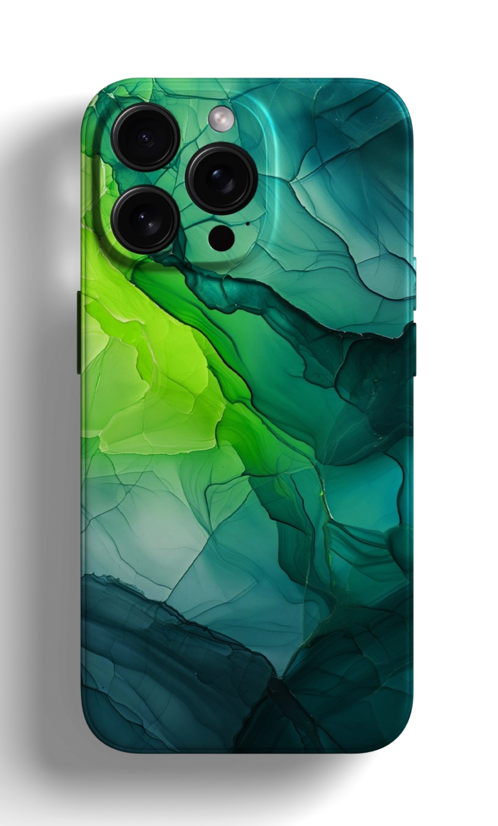 Coque iPhone - Design Marbré Vert et Turquoise – Image 1