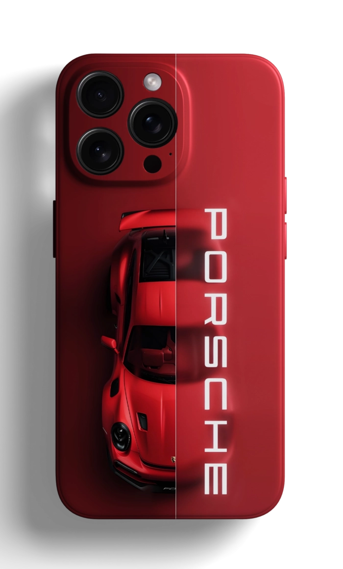 Coque iPhone - Design avec une Porsche Rouge et Logo Porsche – Image 1