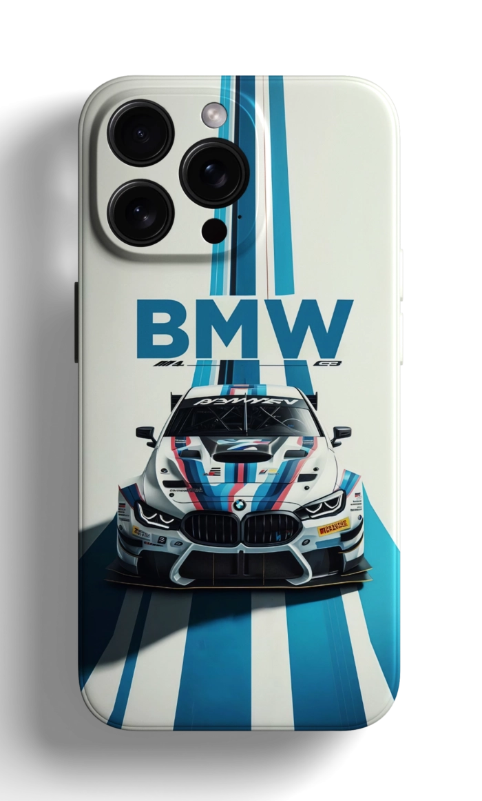 Coque iPhone - Design avec une BMW de Course et Logo BMW – Image 1