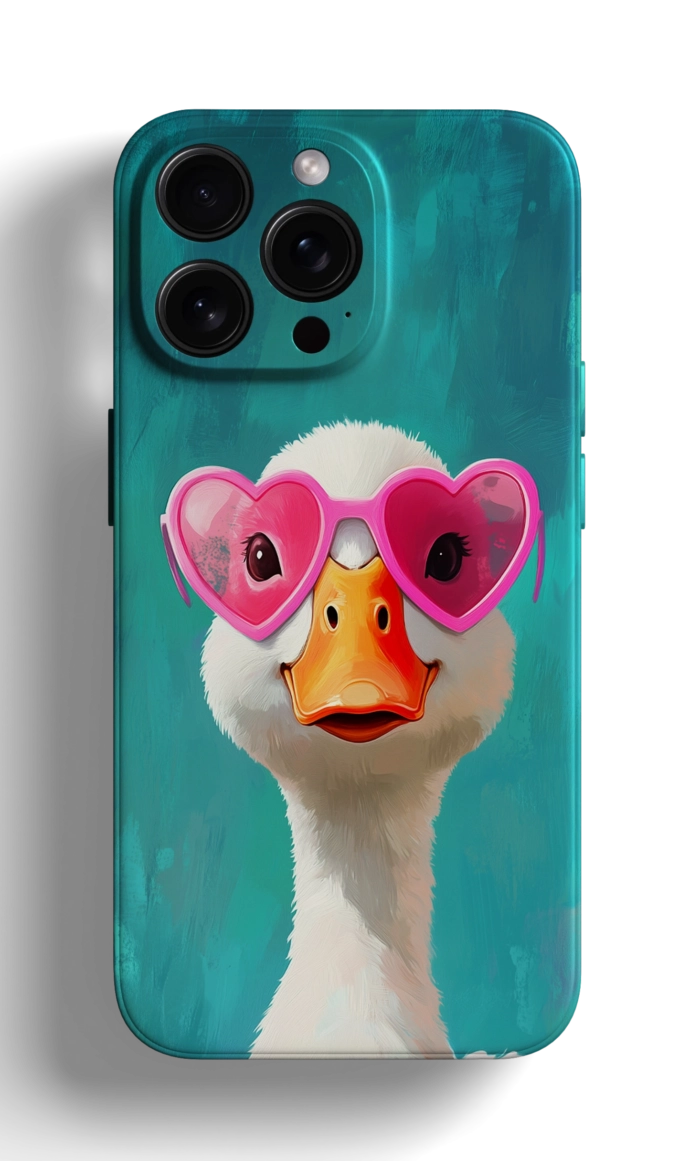 Coque iPhone - Illustration d'Oie avec Lunettes en Forme de Cœur – Image 1