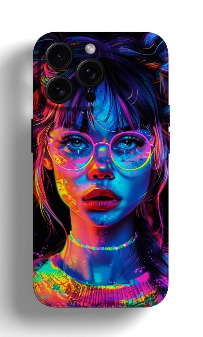 Coque iPhone avec Portrait de Femme dans un Style Néon Vibrant – Image 1