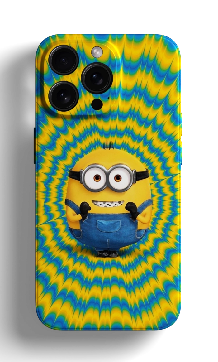 Coque iPhone avec un Minion sur un Fond Psychédélique – Image 1